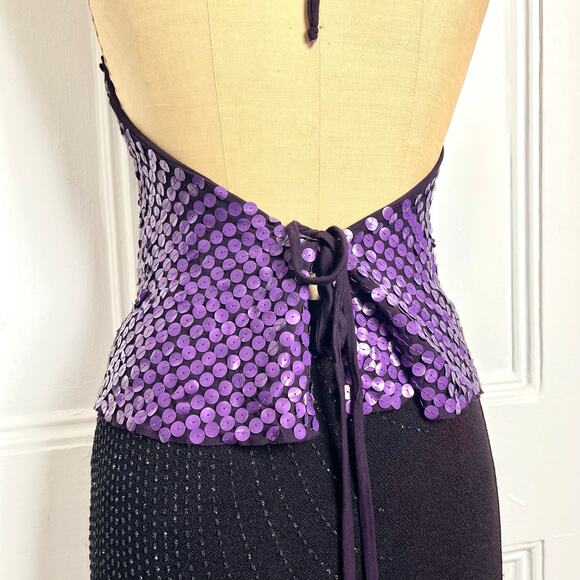 Espaço Fashion purple halter top with sequin circles going out top glam festive - Picture 6 of 7